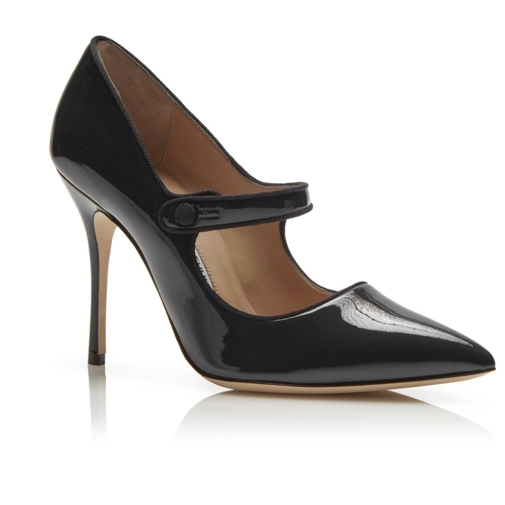 Manolo Blahnik Campari Black Patent Leather Heels - Picture 6 of 8